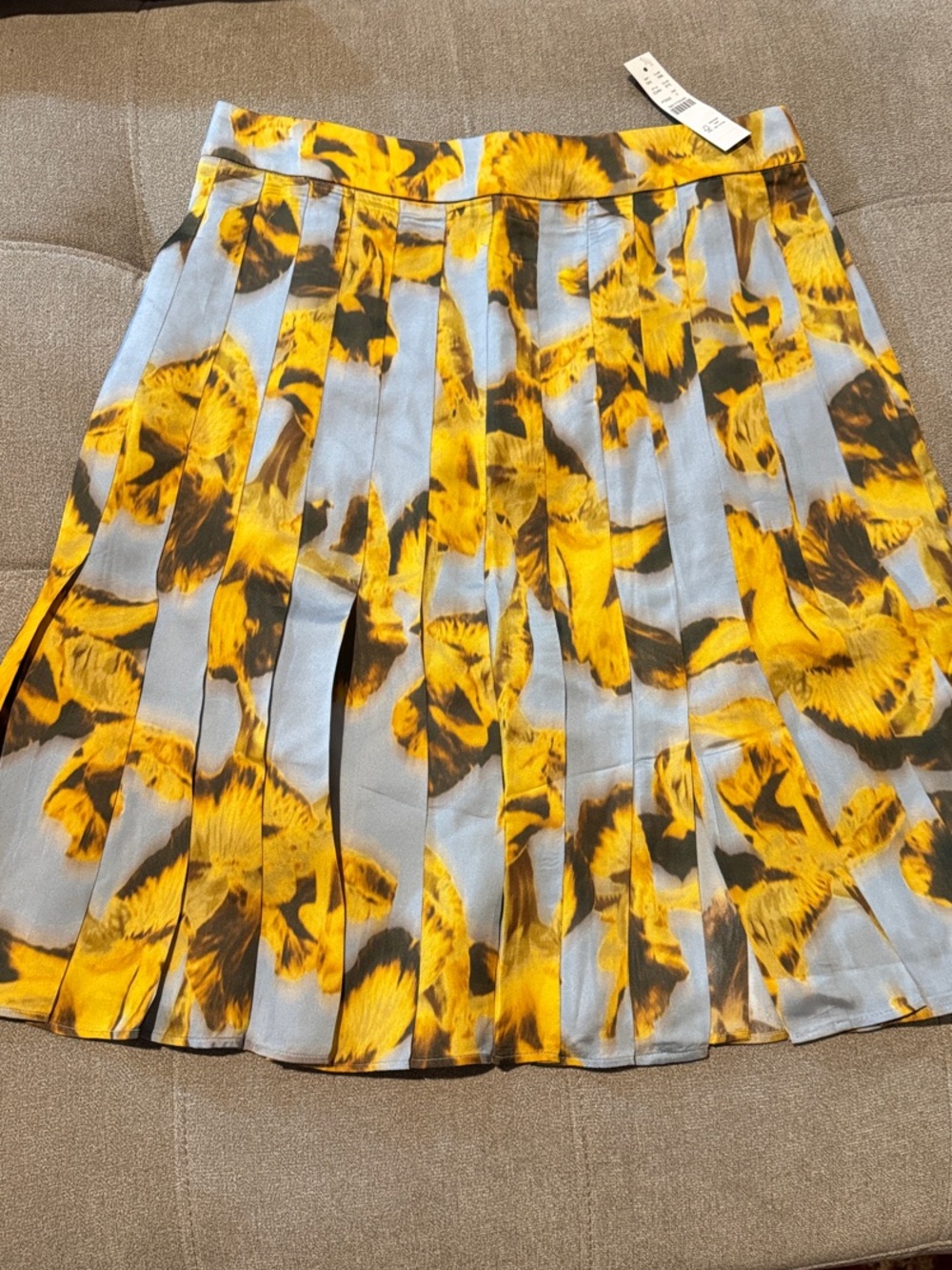 J. Crew Yellow Floral Pleated Skirt on Light Blue